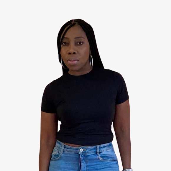 (NWT) Short Sleeve Double Layer / Long Crop Top - Black - Picture 1 of 2